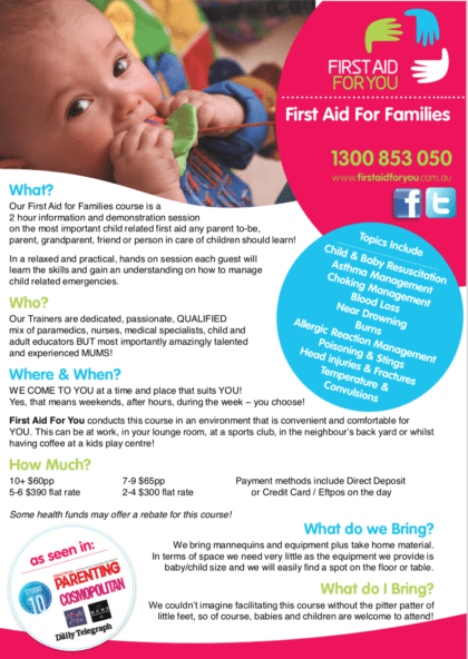 Image of First Aid For Families Fact Sheet by First Aid For You