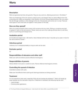 Warts information fact sheet by The Royal Children's Hospital Melbourne